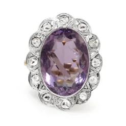 18ct Yellow and White Gold Antique Amethyst and Rose Cut Diamond Ring