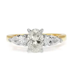 18ct Yellow and White Gold Oval and Pear Shape 3 Stone Ring