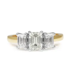 18ct Yellow and White Gold 3 Stone Emerald Cut Diamond Ring