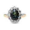 18ct Yellow and White Gold Teal Sapphire and Diamond Daisy Ring