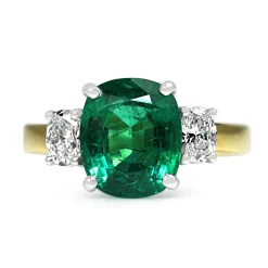 18ct Yellow and White Gold Emerald and Diamond 3 Stone Ring