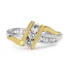 14ct Yellow and White Gold Cross Over Diamond Ring