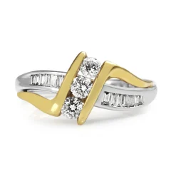 14ct Yellow and White Gold Cross Over Diamond Ring
