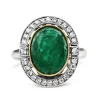 18ct Yellow and White Gold Deco Style 3.70 Emerald and Diamond Halo Ring