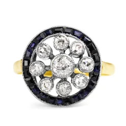 18ct Yellow and White Gold Art Deco Old Cut Diamond and Sapphire Ring