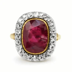 18ct Yellow and White Gold Antique Ruby and Diamond Halo Ring