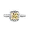 18ct Yellow and White Gold Cushion Yellow Diamond Halo Ring