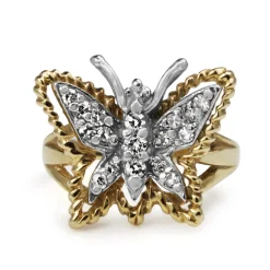 14ct Yellow and White Gold Single Cut Diamond Butterfly Ring