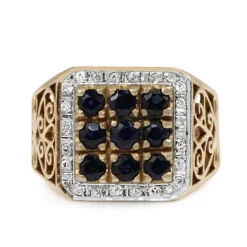 14ct Yellow and White Gold Sapphire and Diamond Cluster Ring