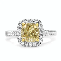 18ct Yellow and White Gold Cushion Halo Diamond Ring