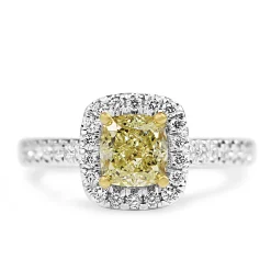 18ct Yellow and White Gold Yellow Cushion Diamond Halo Ring