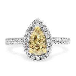 18ct Yellow and White Gold Yellow Pear Halo Ring