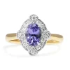9ct Yellow and White Gold Deco Style Tanzanite and Diamond Halo Ring