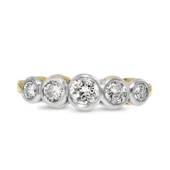 18ct Yellow and White Gold Vintage Bezel 5 Stone Diamond Ring