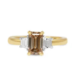 18ct Yellow and White Gold Emerald Cut Champagne and Trapezoid Diamond