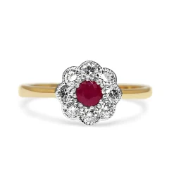 9ct Yellow and White Gold Ruby and Diamond Daisy Ring