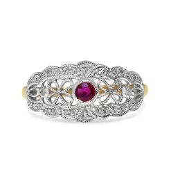 9ct Yellow and White Gold Ruby and Diamond Vintage Style Ring
