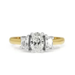 18ct Yellow and White Gold 3 Stone Oval and Cadillac Cut Diamond Ring