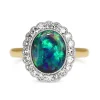 18ct Yellow and White Gold Black Opal and Diamond Daisy Halo Ring