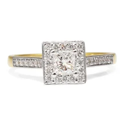 18ct Yellow and White Gold Square Halo Diamond Ring
