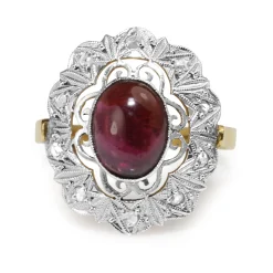 18ct Yellow and White Gold Art Deco Garnet and Rose Cut Diamond Ring