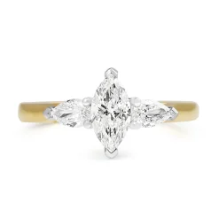 18ct Yellow and White Gold Marquise and Pear 3 Stone Diamond Ring