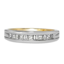 18ct Yellow and White Gold Princess and Baguette Channel Set Diamond Band Ring