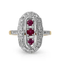9ct Yellow and White Gold Ruby and Diamond Deco Style Ring