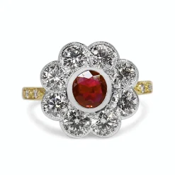 18ct Yellow and White Gold Ruby and Diamond Daisy Ring