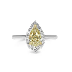 18ct Yellow and White Gold Yellow Pear Diamond Halo Ring
