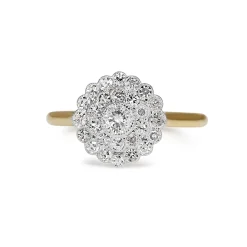 18ct Yellow and White Gold Brilliant and Single Cut Diamond Cluster Daisy Ring