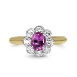 18ct Yellow and White Gold Pink Sapphire and Diamond Daisy Ring