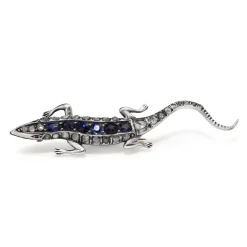 9ct Yellow and White Gold Antique Sapphire and Old Cut Diamond 'Reptile' Brooch