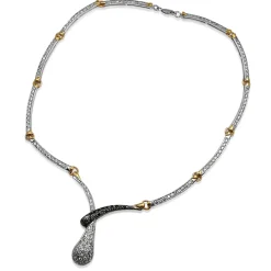 18ct Yellow and White Gold Black and White Diamond Snake Style Necklace
