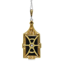 14ct Yellow and White Gold Onyx and Old Cut Diamond Art Deco Necklace