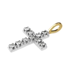 18ct Yellow and White Gold Single Cut Diamond Cross Pendant