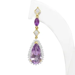 14ct Yellow and White Gold Amethyst and Diamond Drop Earrings