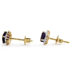 9ct Yellow and White Gold Amethyst and Diamond Halo Earrings