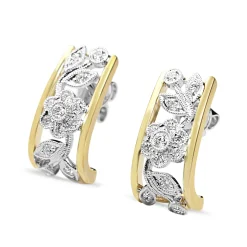 9ct Yellow and White Gold Diamond Floral Drop Earrings