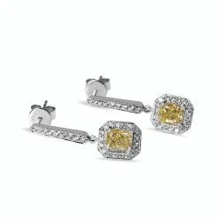 18ct Yellow and White Gold Yellow Radiant Diamond Halo Drop Earrings
