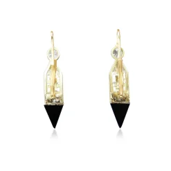 18ct Yellow and White Gold Antique Onyx and Diamond Earrings