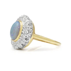 14ct Yellow and White Gold Opal and Diamond Vintage Halo Ring