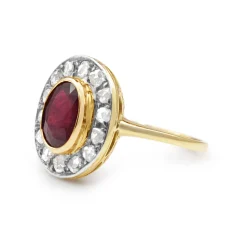 18ct Yellow and White Gold Antique Treated Ruby and Diamond Ring