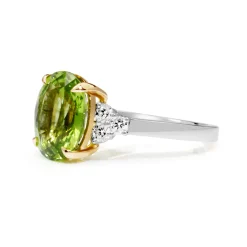 18ct Yellow and White Gold Peridot and Diamond Ring