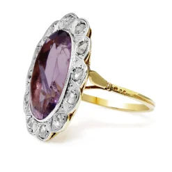 18ct Yellow and White Gold Antique Amethyst and Rose Cut Diamond Ring