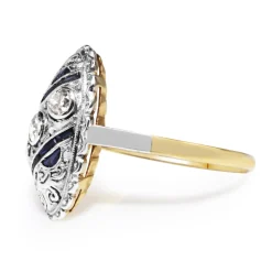 18ct Yellow and White Gold Art Deco Old Cut Diamond and Sapphire Ring