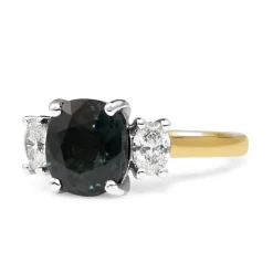 18ct Yellow and White Gold Sapphire and Diamond 3 Stone Oval Ring