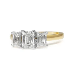 18ct Yellow and White Gold 3 Stone Emerald Cut Diamond Ring