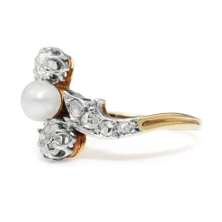 18ct Yellow and White Gold Antique Pearl and Diamond 'Moi et Toi' Ring