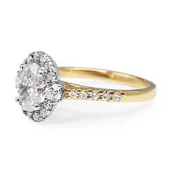 18ct Yellow and White Gold Oval Halo Diamond Ring